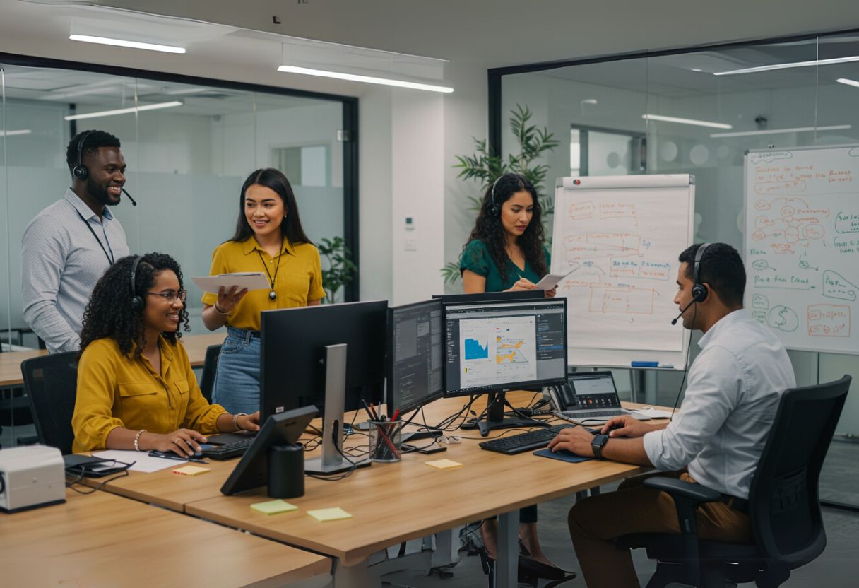 Team collaborating in an office, reflecting VXI careers and productivity.